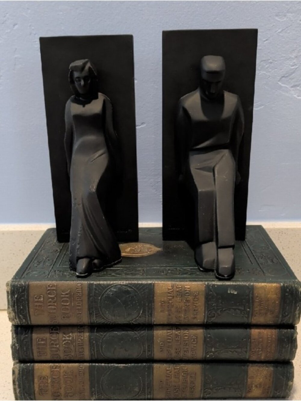 Chris Collicott Bookends Pair Man Woman Sculpture Black Art Deco Cubist Realism - Picture 5 of 16